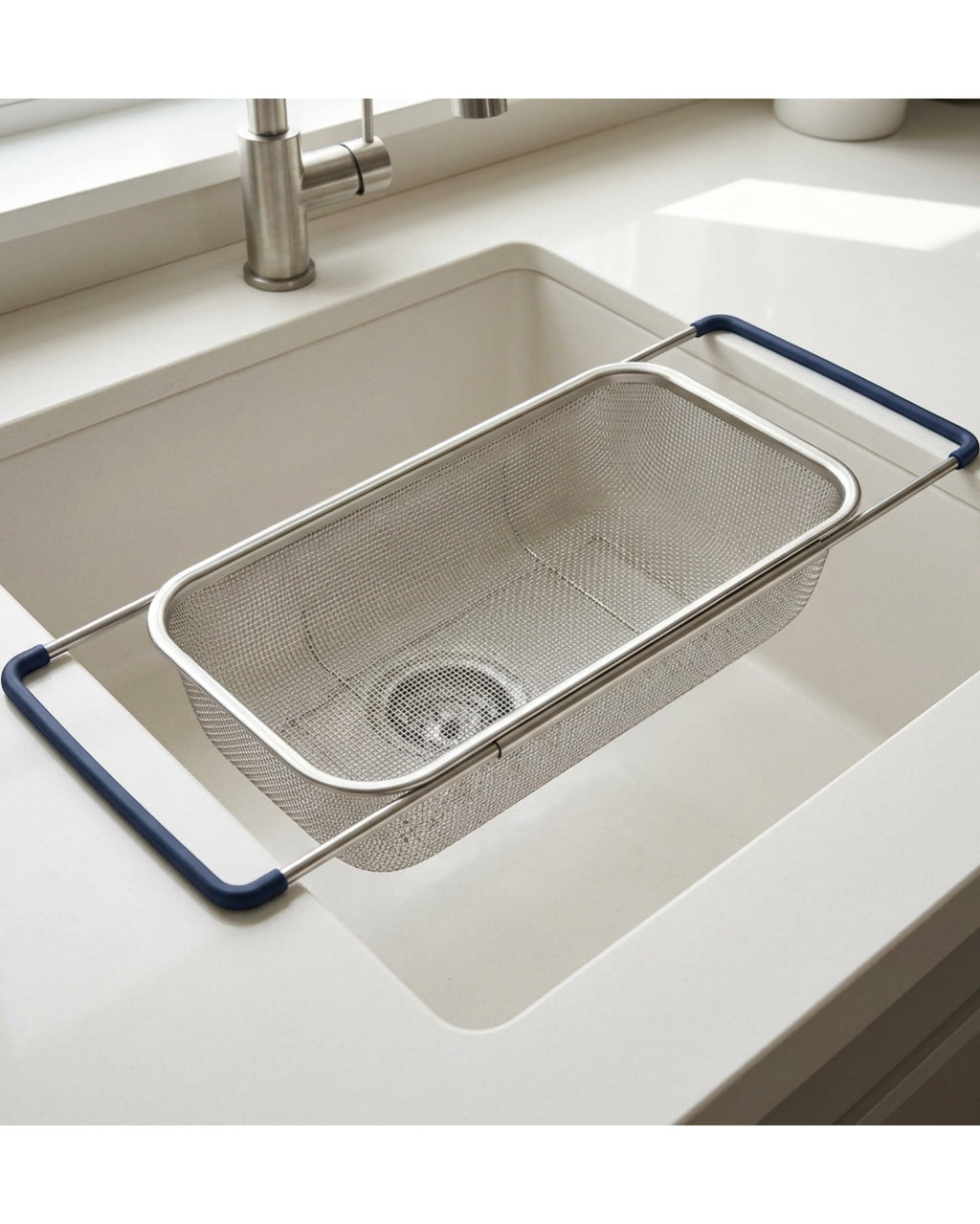 Jrtxf Expandable Over Sink Mesh Draining Basket 39-58 cm Navy Grips - Lifestyle view