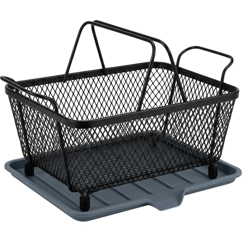Jrtxf Rectangular Diamond Mesh Draining Basket with Slate Drip Tray - Product view