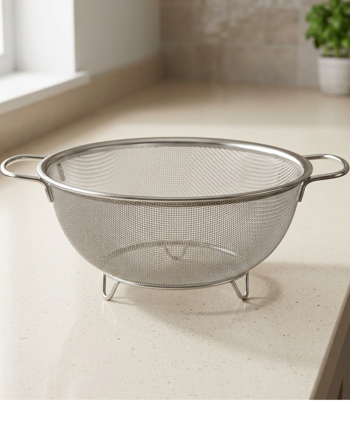Jrtxf Round Fine Mesh Colander with Two Handles and Three Feet 26 cm - Lifestyle view
